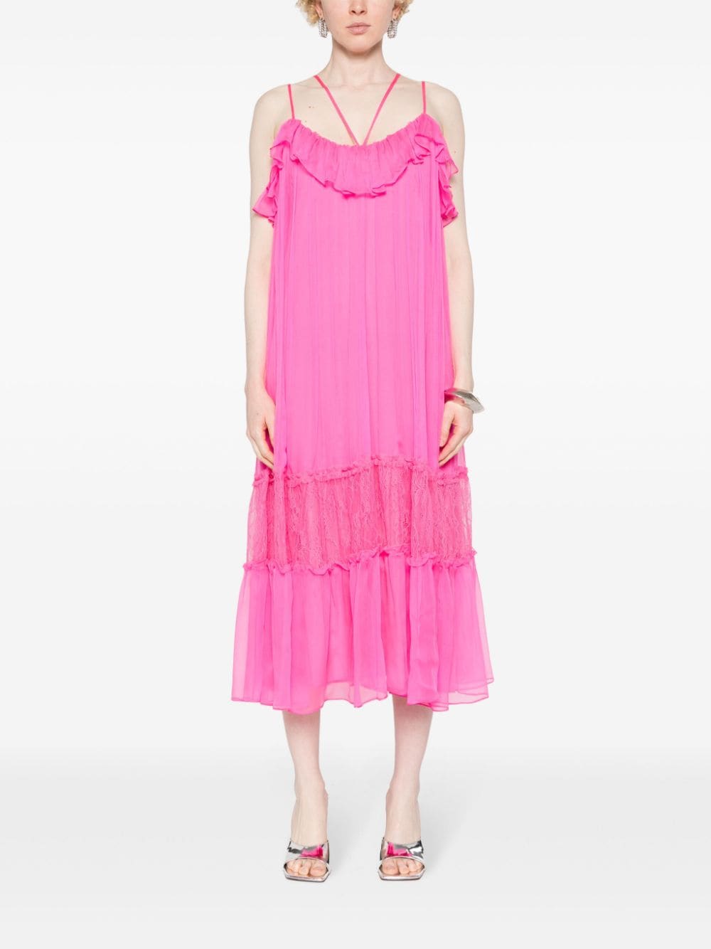 NISSA lace-panelling silk dress - Roze