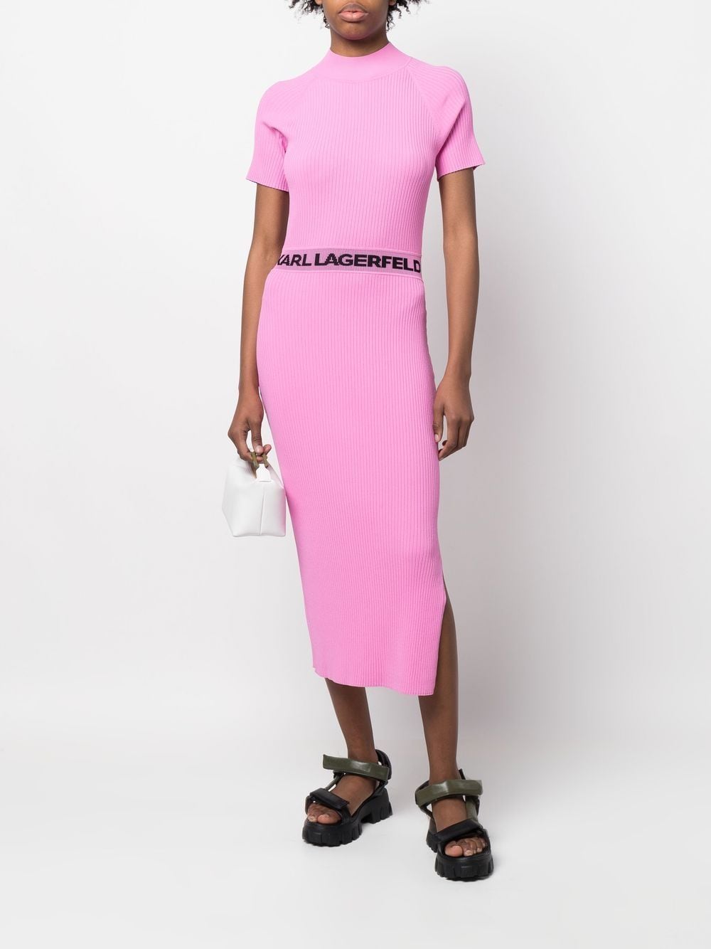 Karl Lagerfeld Jurk met logo tailleband - Roze