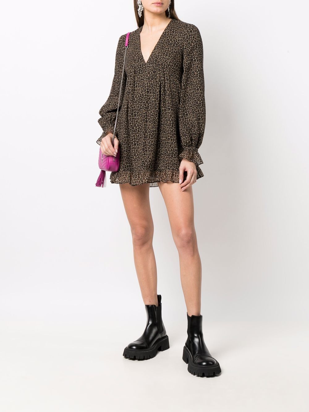 Saint Laurent Mini-jurk met luipaardprint - Bruin