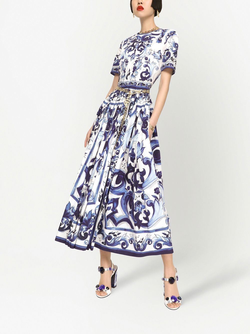 Dolce & Gabbana Popeline maxi-jurk met print - Blauw