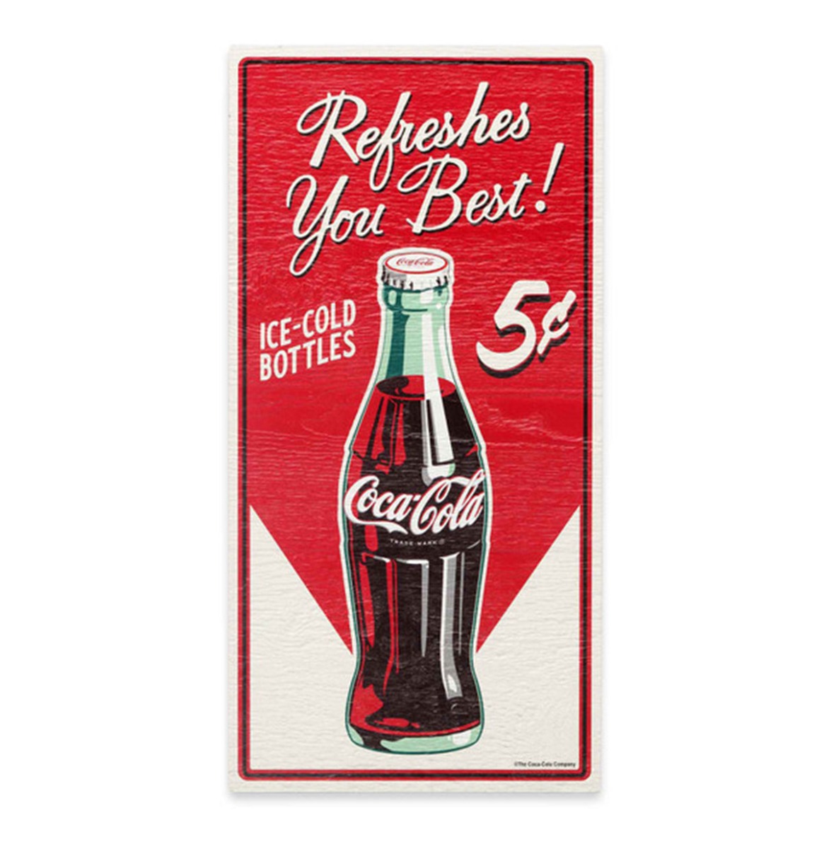 Fiftiesstore Coca-Cola 'Refreshes You Best' Houten Bord met Textuur - 56 x 28cm