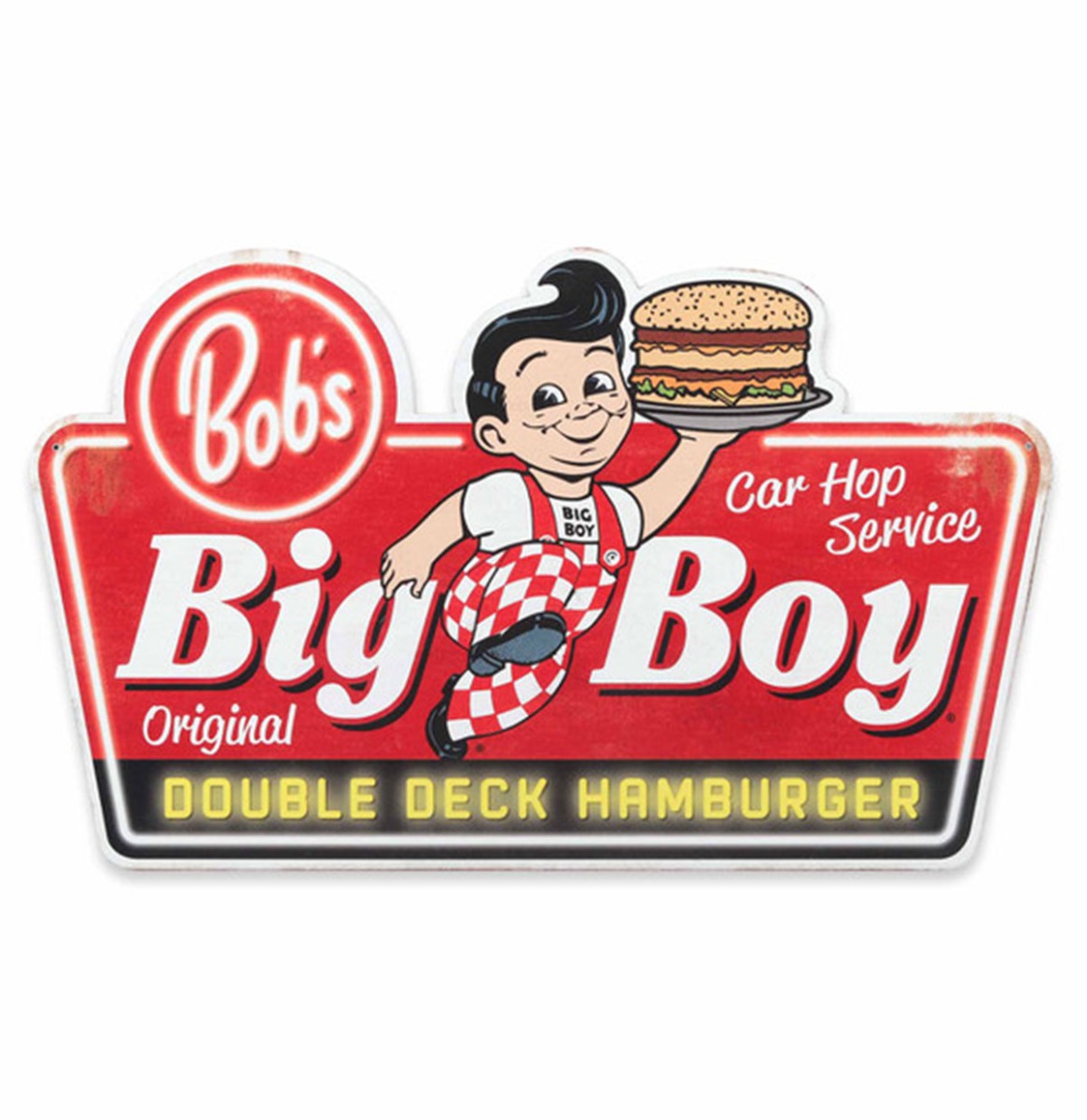 Fiftiesstore Bob's Big Boy Double Deck Hamburger Metalen Bord - 56 x 34cm