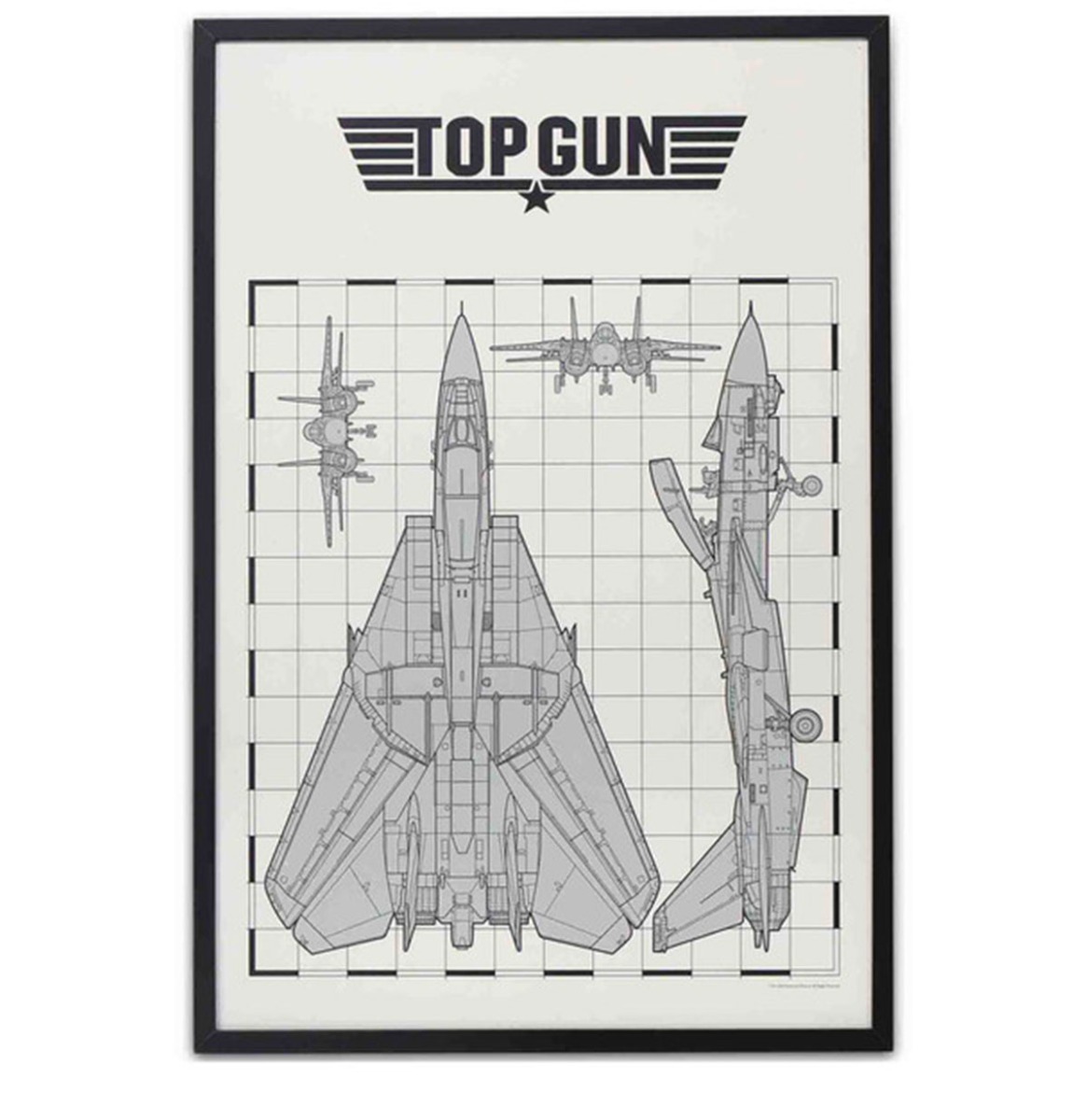 Fiftiesstore Top Gun Tomcat Schematics Ingelijste Houten Poster - 61 x 90cm