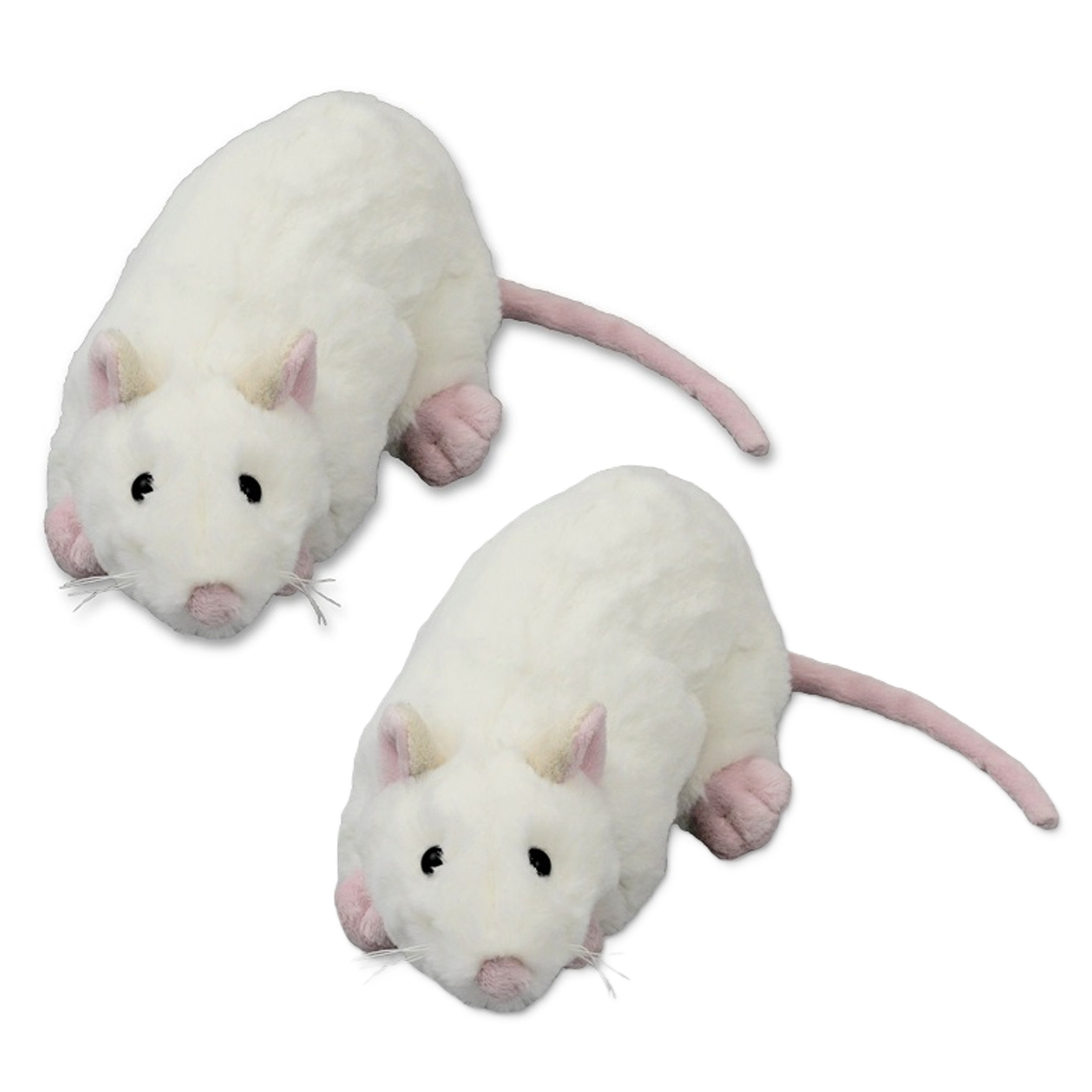 Inware pluche ratten knuffeldieren - 2x - wit - liggend - 20 cm -