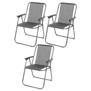Sunnydays camping/strand stoel - 3x - aluminium - inklapbaar - grijs - L53 x B55 x H75 cm -
