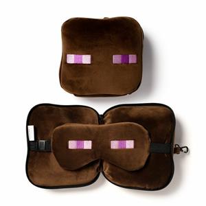 Relaxeazzz Minecraft Enderman knuffel/reiskussen/slaapmasker - 2-in-1 set - voor kinderen