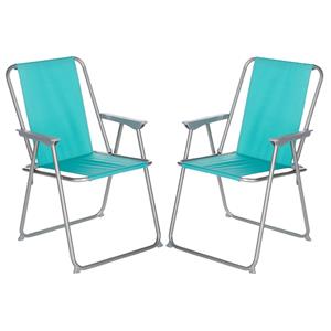 Atmosphera camping/strand stoel - 2x - aluminium - inklapbaar - blauw - L52 x B55 x H75 cm -