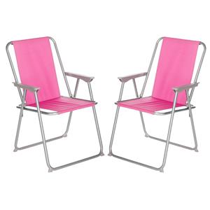 Atmosphera camping/strand stoel - 2x - aluminium - inklapbaar - roze - L52 x B55 x H75 cm -