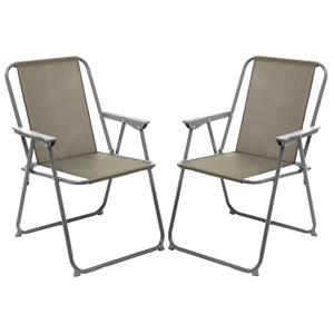 Atmosphera camping/strand stoel - 2x - aluminium - inklapbaar - taupe - L52 x B55 x H75 cm -
