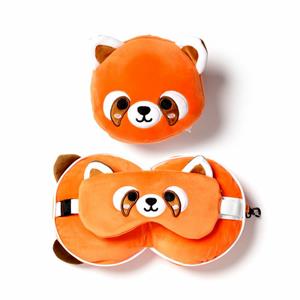 Relaxeazzz Rode Panda knuffel/reiskussen/slaapmasker - 2-in-1 set - voor kinderen