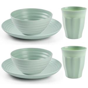 PlasticForte Camping Servies set - kunststof - mintgroen - 4x borden/4x drinkbekers/4x kommetjes -