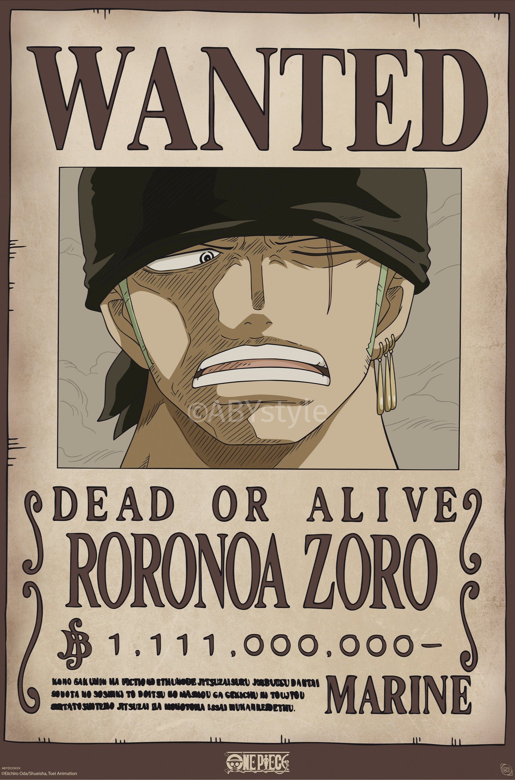 ABYstyle Poster One Piece Wanted Zoro Wano 61x91,5cm