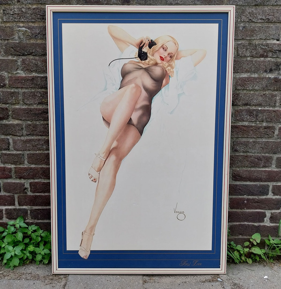 Fiftiesstore Alberto Vargas First Love Pin Up Girl Burlesque Poster Print in Vintage Frame