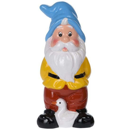 Pro Garden Tuinkabouter beeld Egbert met blauwe muts en een gans 20 cm -