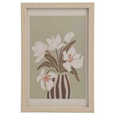 Leen Bakker Poster bloemen met vaas mdf/glas 30x20 cm