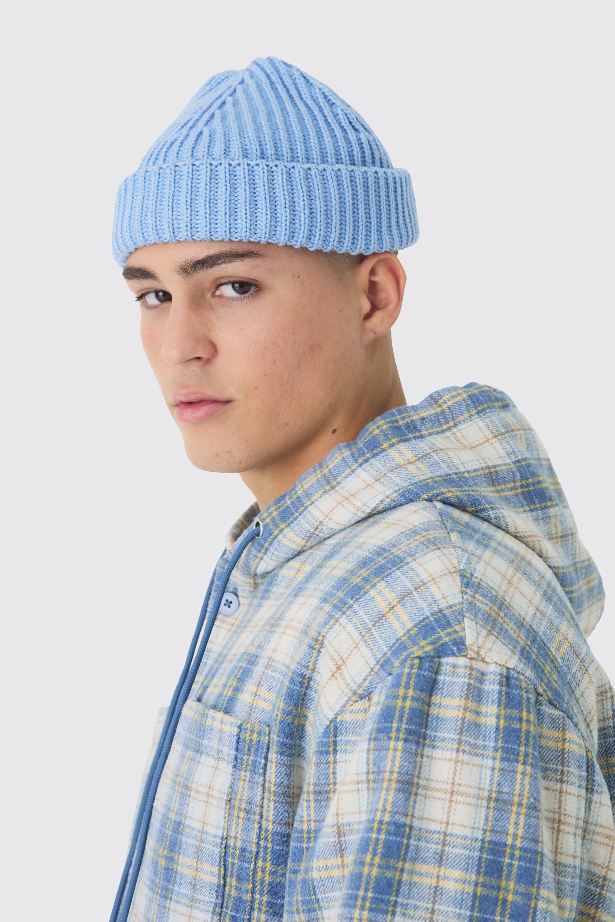 Boohoo Ribbed Micro Beanie, Blue