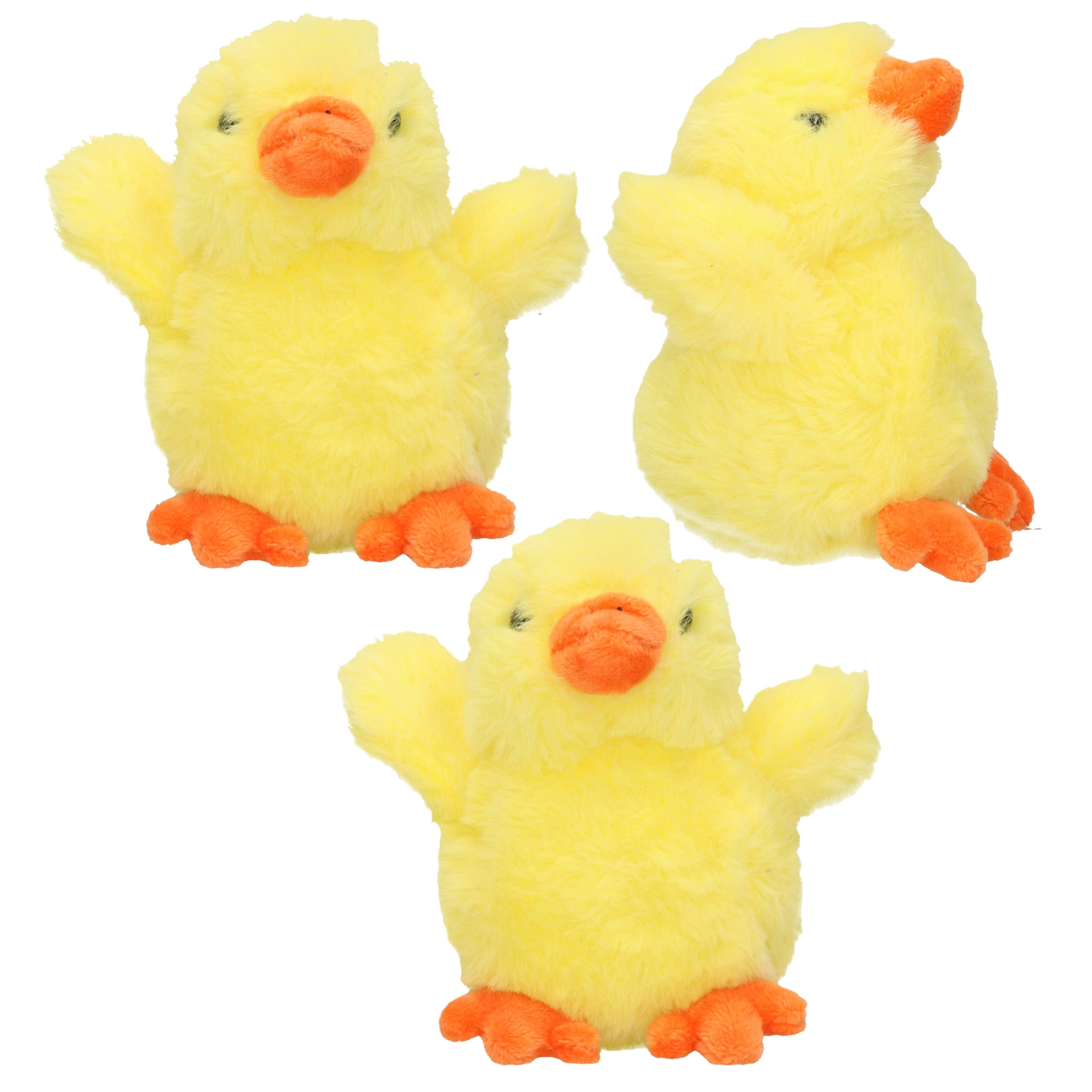 PIA Soft Toys Pluche kuiken of kleine kippen knuffeldier - 3x - geel - 12 cm - Pasen thema - Kuikens knuffels -