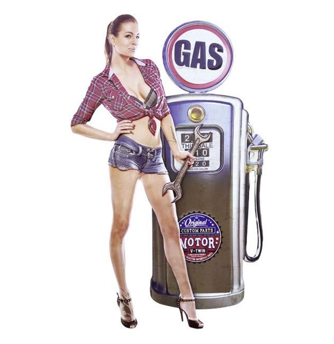 Fiftiesstore Pin-up Gas Pump Garage Metalen Bord Met Relief XXL 56 x 85 cm