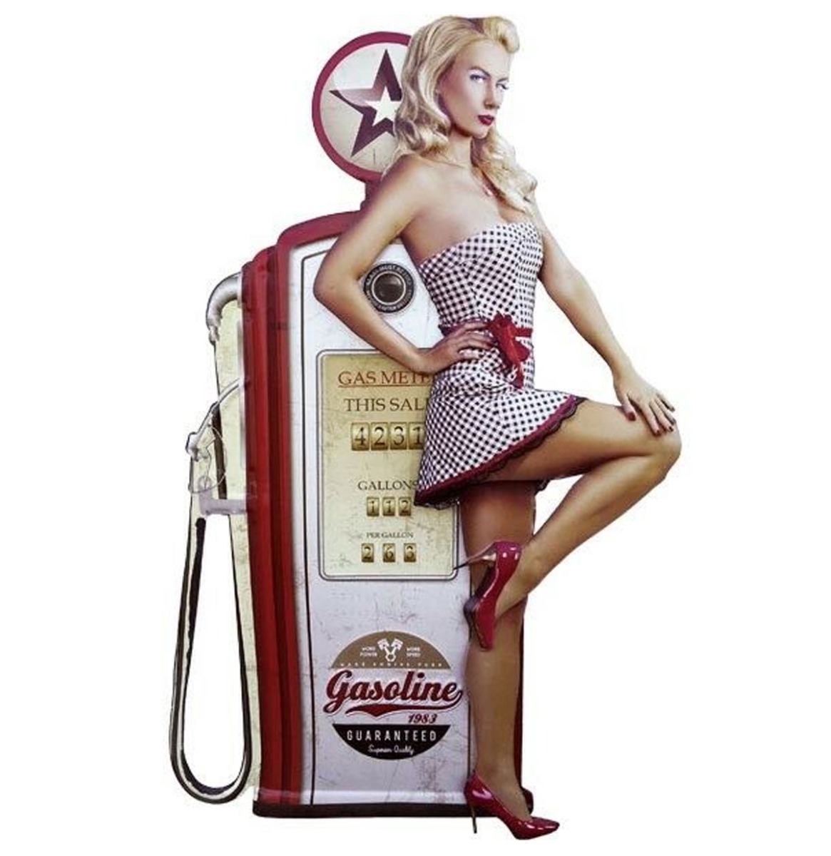 Fiftiesstore Pin-up Gas Pump Garage Gasoline Metalen Bord Met Relief XXL 55 x 83 cm