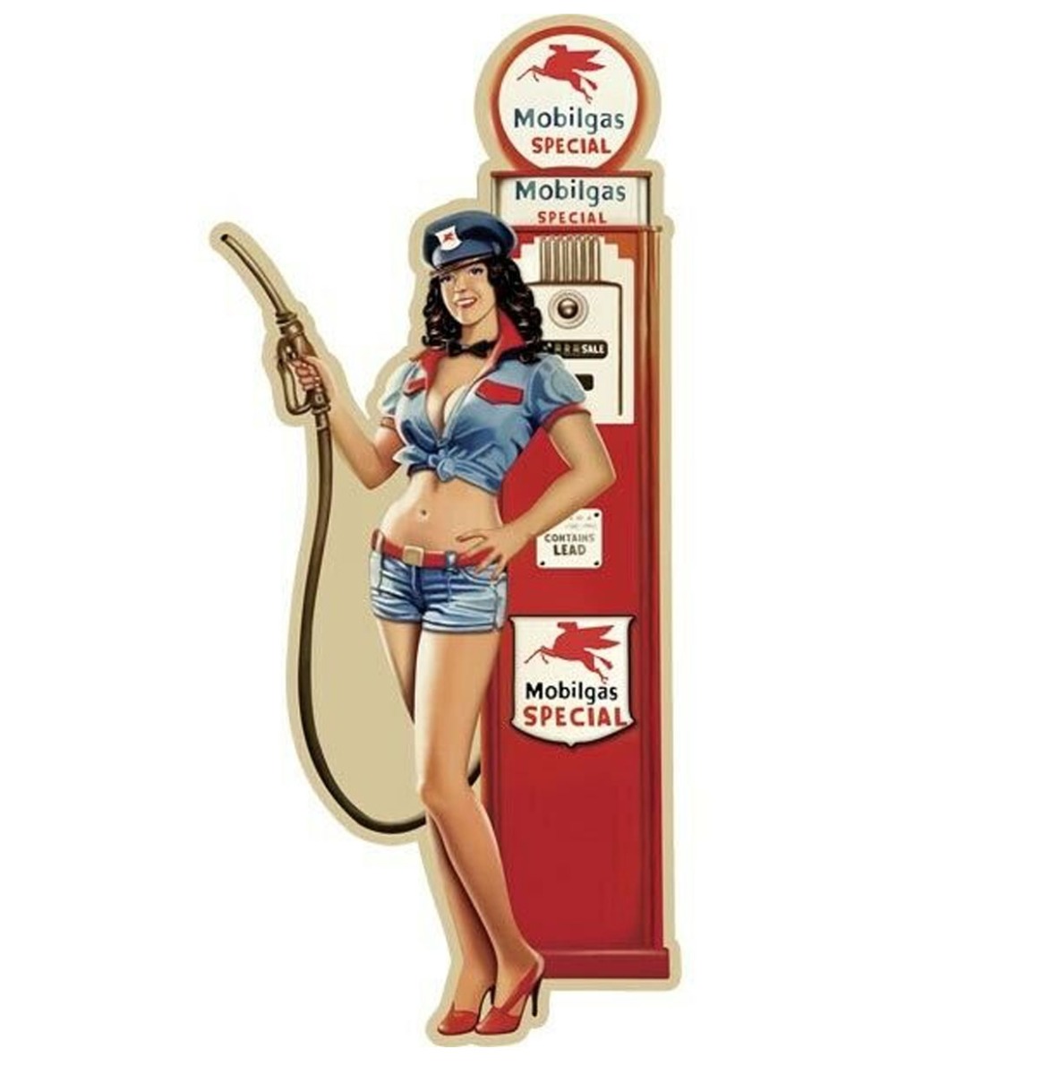 Fiftiesstore Pin-up Gas Pump Garage Mobilgas Metalen Bord Met Relief XXL 36 x 80 cm