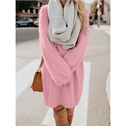 Light in the box Dames Casual jurk Mini-jurk Lapwerk Casual Strakke ronde hals Lange mouw Blozend Roze Beige Grijs Kleur