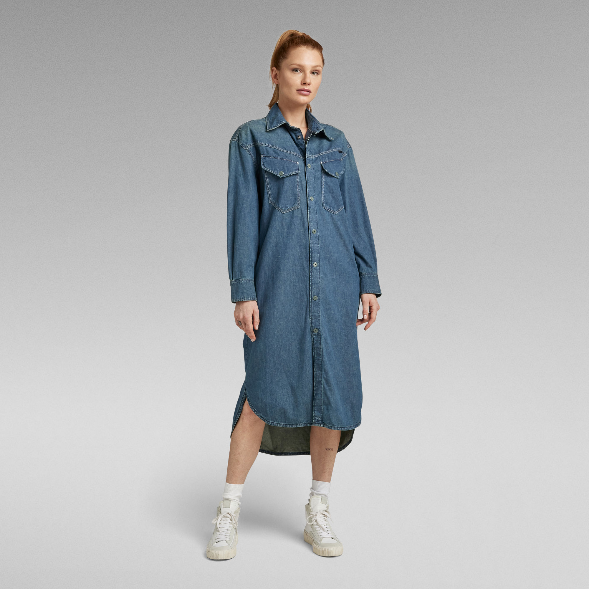 G-Star RAW Lange Spijkerjurk Western Evergreen - Midden blauw - Dames