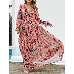 Light in the box Dames Chiffon Bloemig V-hals Maxi-jurk Lange mouw Lente Herfst