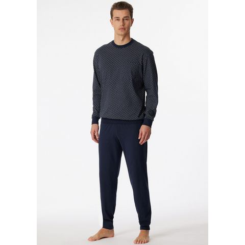 Schiesser Pyjama Dark Sapphire met comfortabele boorden aan de mouwen en broekspijpen (2-delig, 1 stuk)