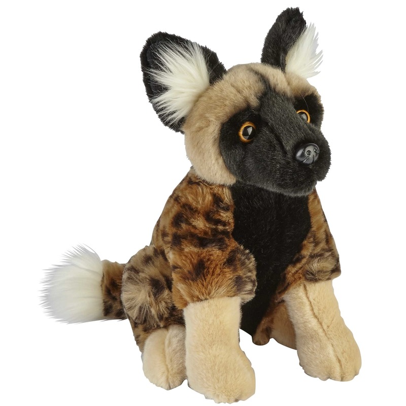 Ravensden Pluche bruine Afrikaanse wilde hond/hyenahond knuffel - 28 cm - Dieren knuffels -