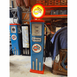 Fiftiesstore Gulf 8 Ball Deluxe Electric Pump Met Voet - Blauw & Oranje - Reproductie