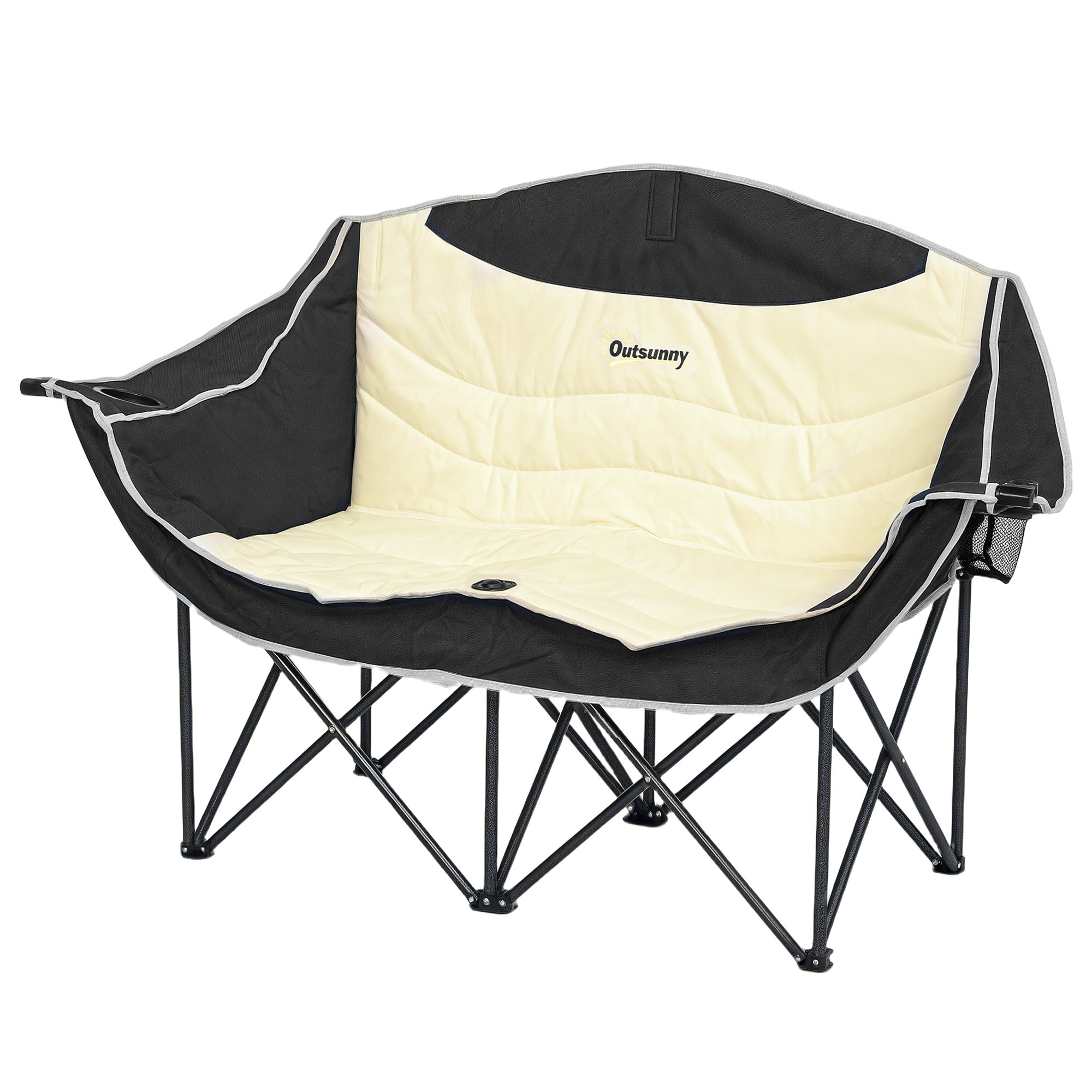 Outsunny Opvouwbare dubbele campingstoel met bekerhouders en draagtas, tot 250kg belastbaar, Khaki