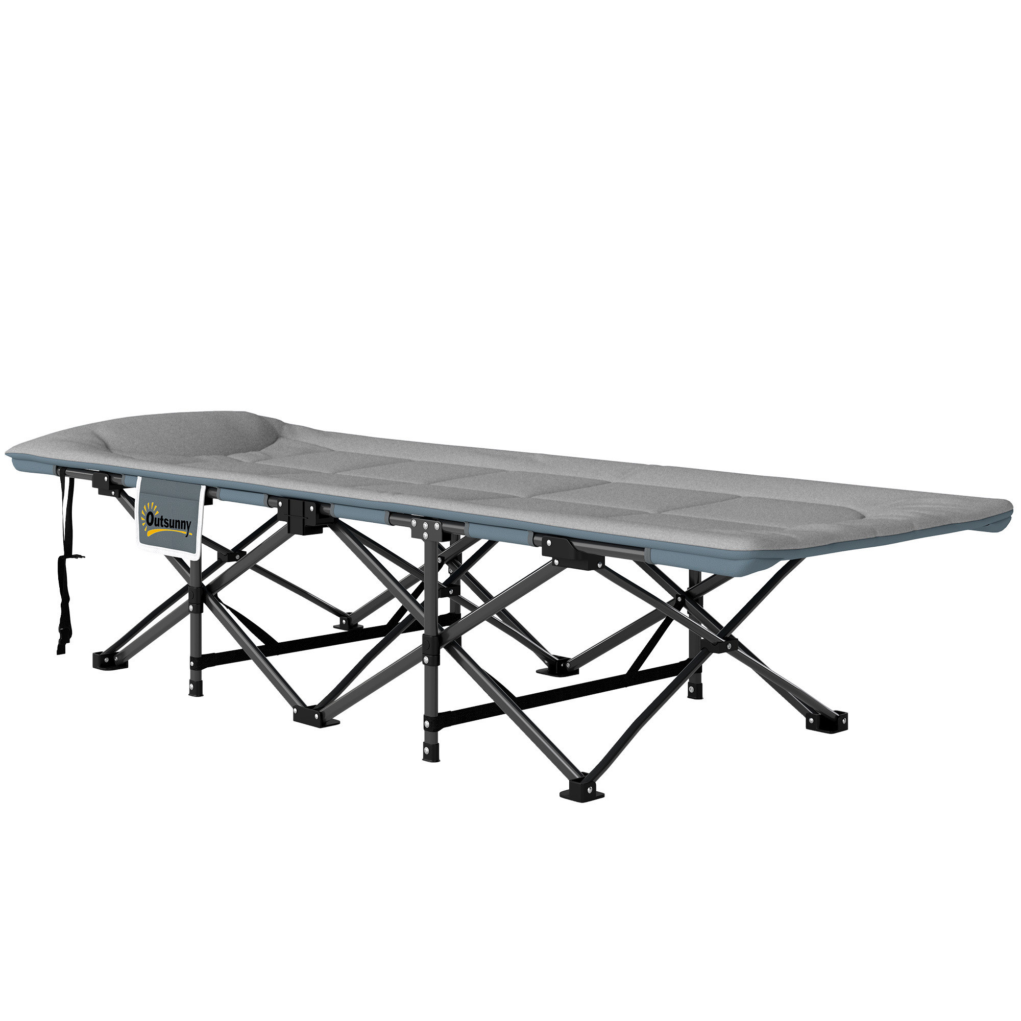 Outsunny Opvouwbaar Veldbed met Matras, Kussen en Zijvak 187 x 67 x 37 cm, Gastenbed tot 150 kg - Grijs