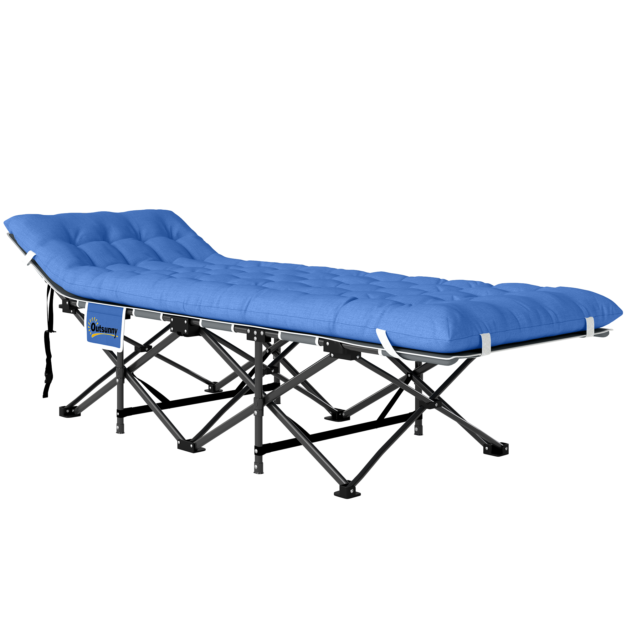 Outsunny Opvouwbaar Campingbed met Matras Hoofdkussen Zijvak 190 x 65 x 37 cm tot 150 kg Donkerblauw
