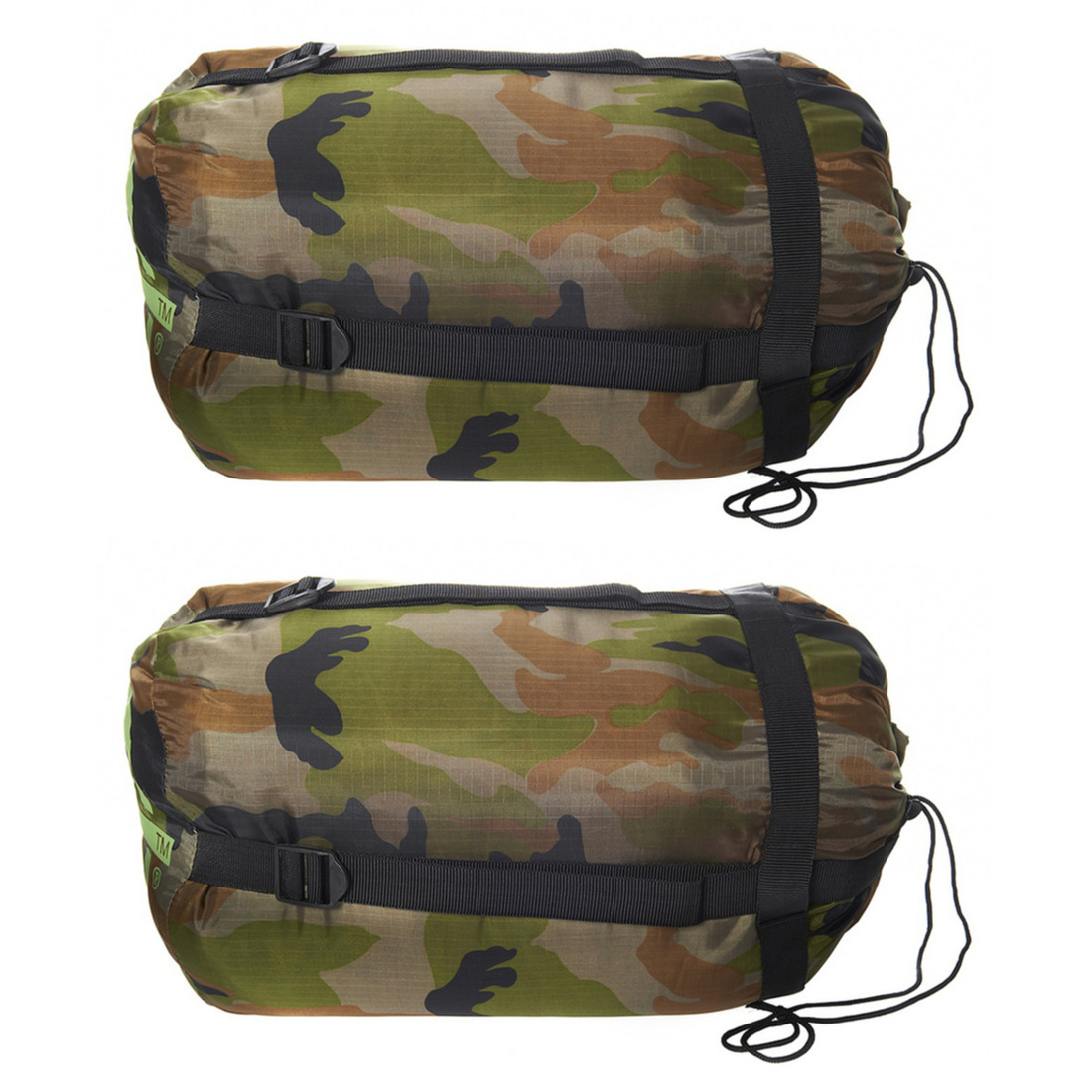 Merkloos Set van 2x stuks warme 1 persoons mummie slaapzakken met camouflage print 230 x 80 cm -