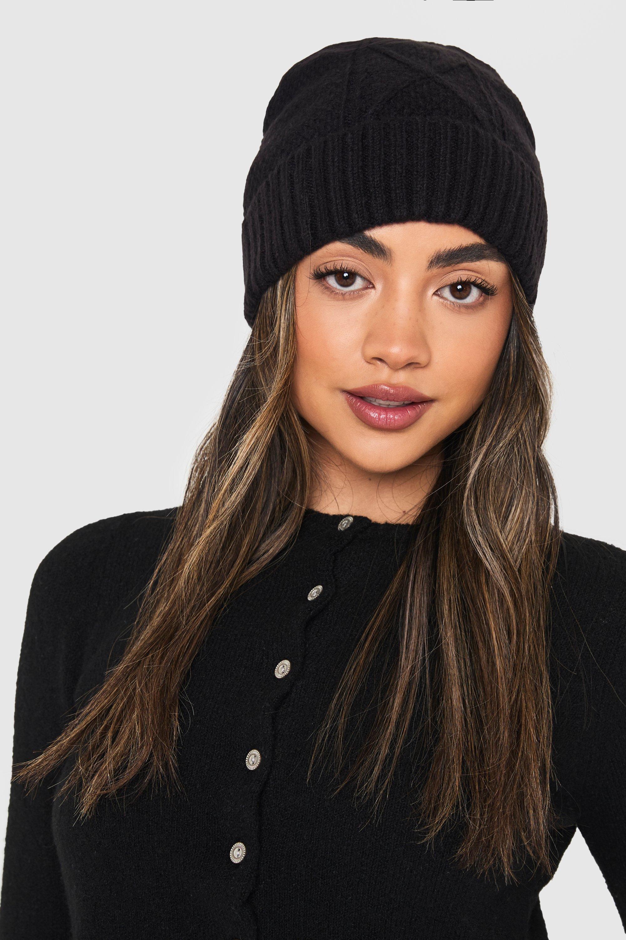 Boohoo Grof Gebreide Muts, Black
