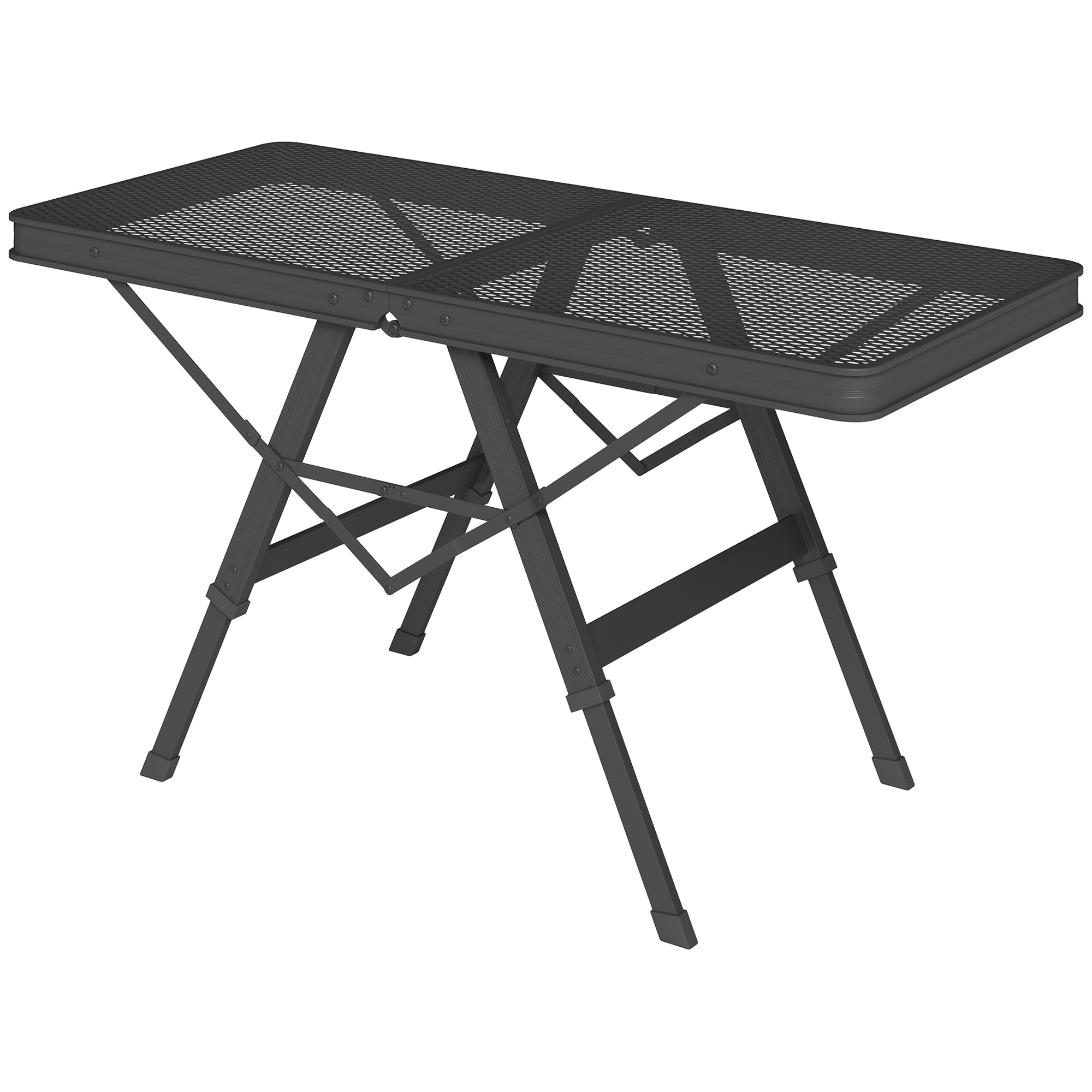 Outsunny Verstelbare Campingtafel Inklapbaar met Metalen Raster, Gemaakt van Aluminium