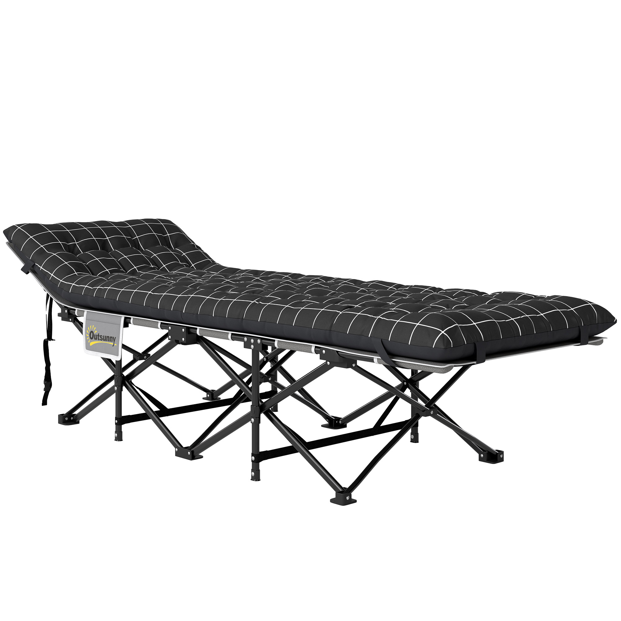 Outsunny Opvouwbaar Campingbed, Veldbed met Matras, Ergonomisch, Metalen Frame, Zwart