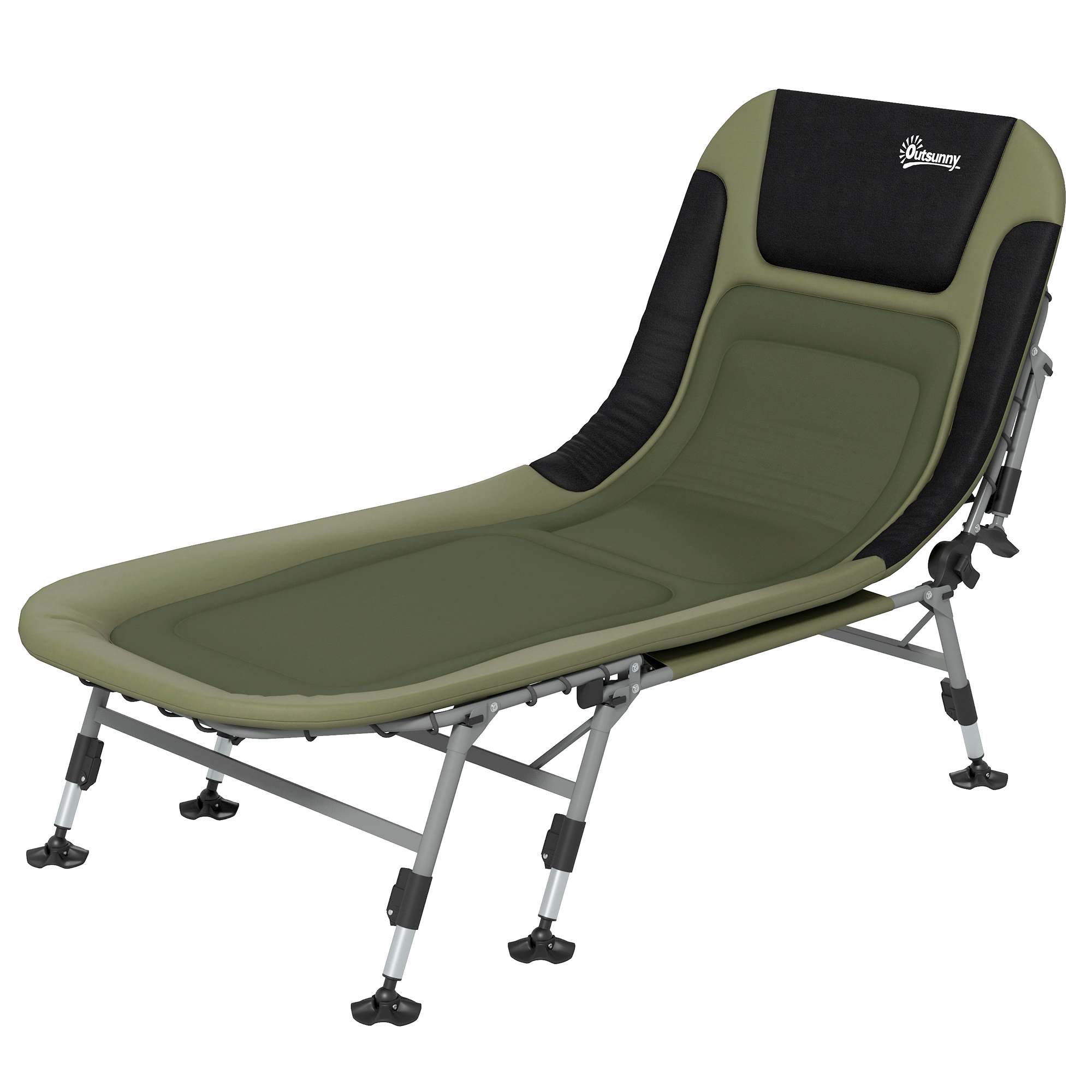 Outsunny Campingbed, lichtgewicht veldbed, waterbestendig, eenvoudig op te zetten, 200 x 85 x 40-55 cm, ideaal voor buiten, groen | Aosom.nl