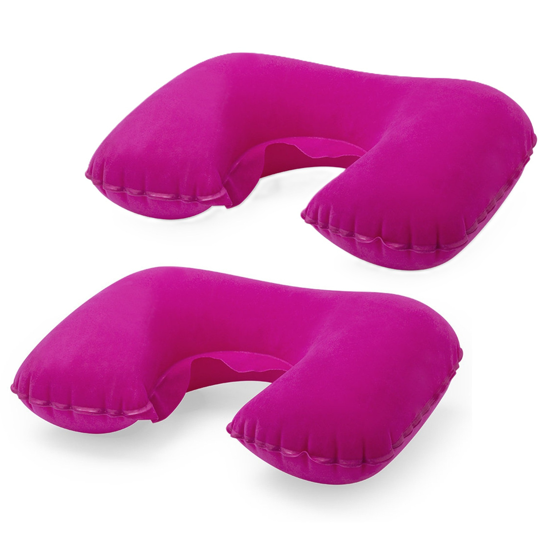 Merkloos Nekkussen - 2x - Opblaasbaar - Roze - 43 x 26,5 cm - Auto, Trein of Vliegtuig - Reiskussen -