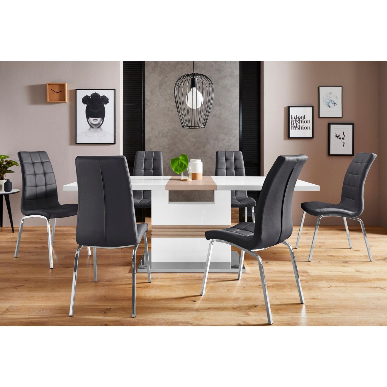 INOSIGN Eethoek Perez/paars met 4 stoelen, tafel uittrekbaar, breedte 160-200 cm (set, 5-delig)