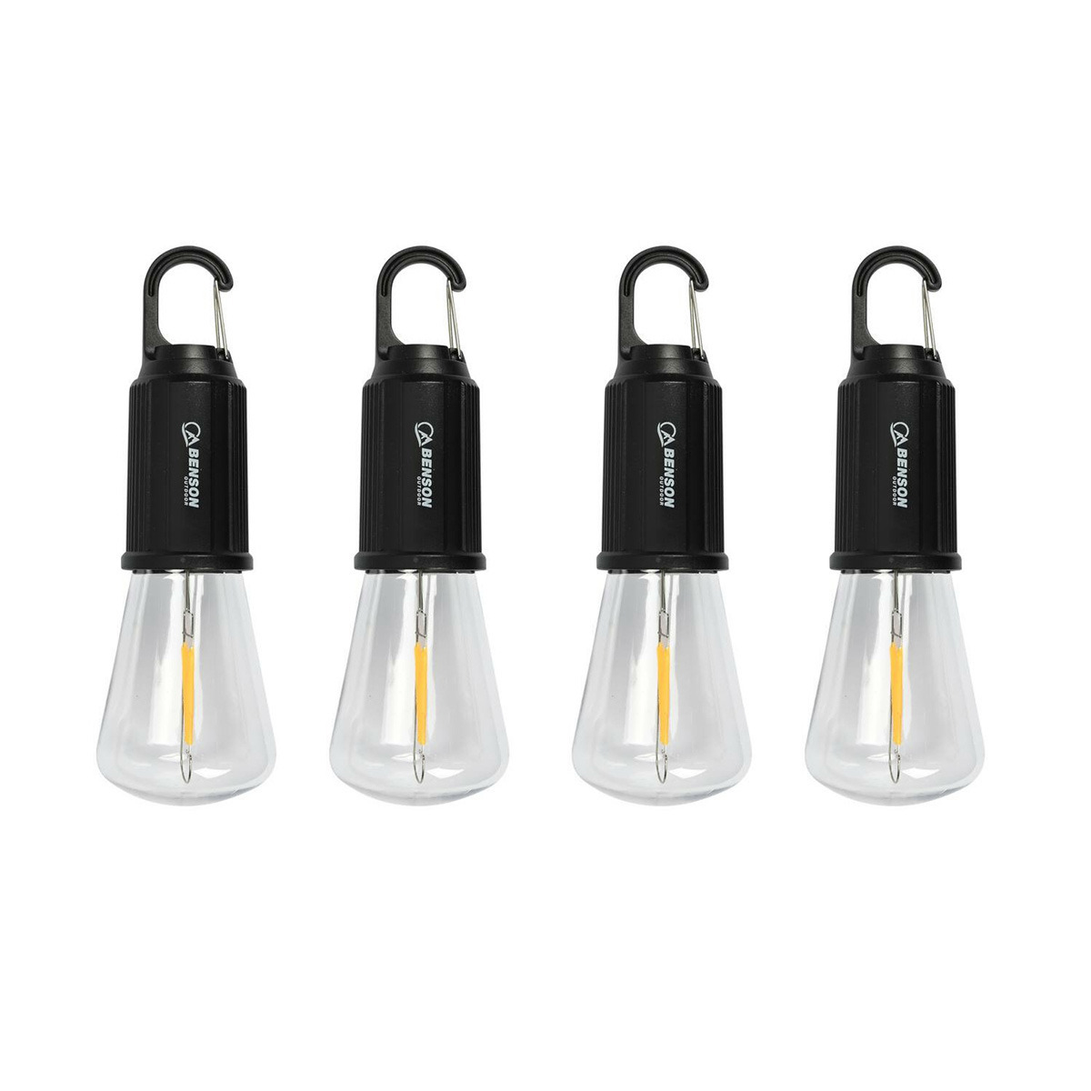 Benson Campinglamp - 4x - zwart - kunststof - 5.4 x 17.5 cm - lantaarn - oplaadbaar met karabijnhaak -