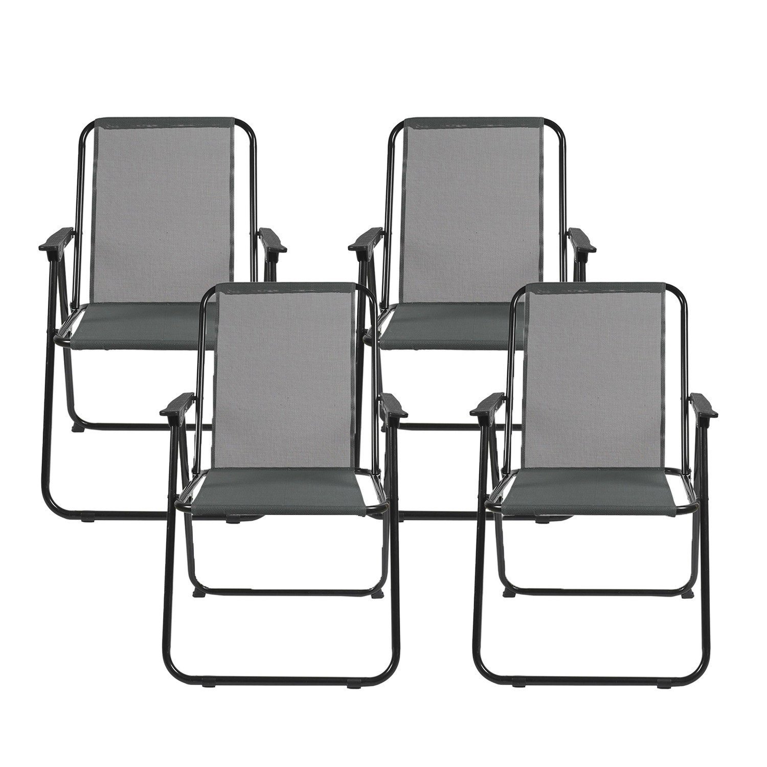 Home Deco Factory camping/strand stoel - 4x - aluminium - inklapbaar - grijs - L51 x B60 x H70 cm -