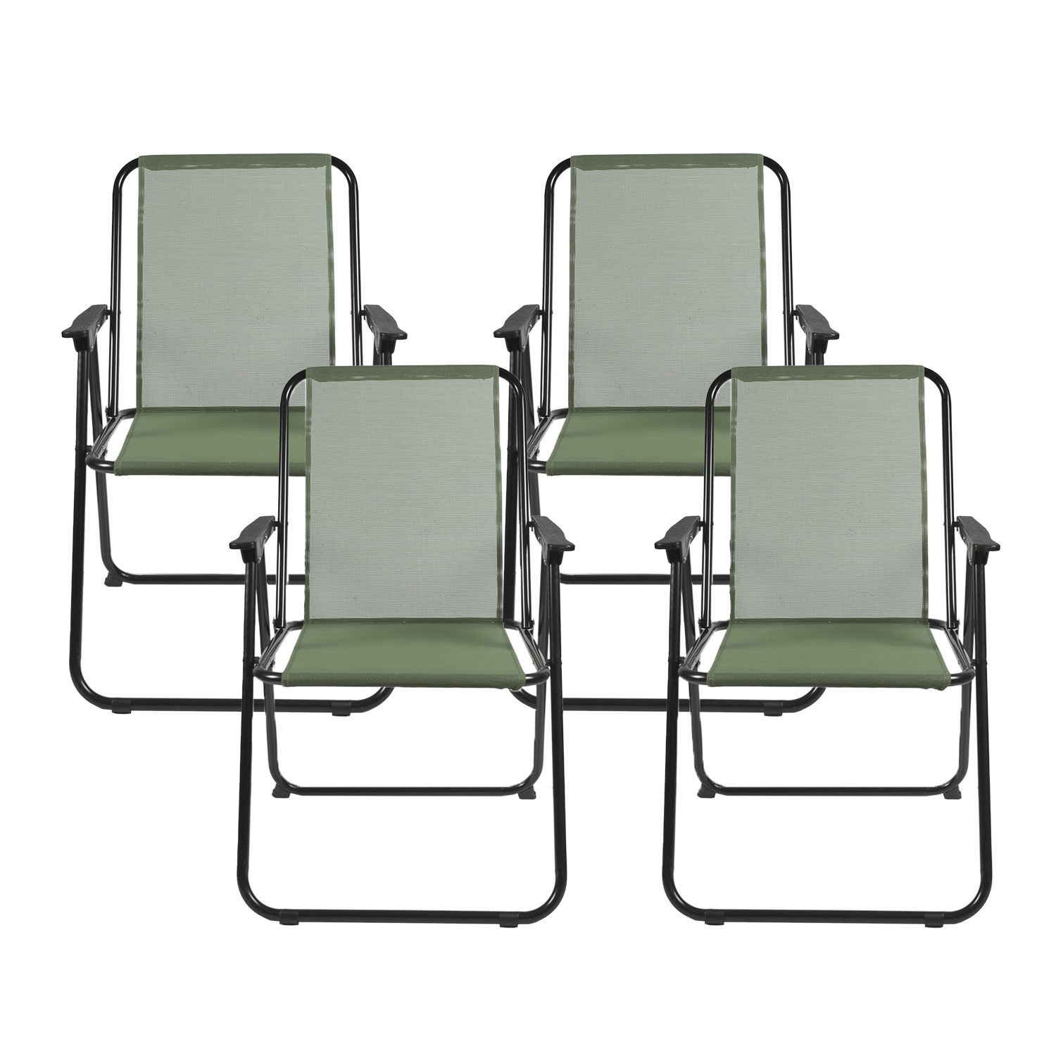 Home Deco Factory camping/strand stoel - 4x - aluminium - inklapbaar - groen - L45 x B54 x H84 cm -