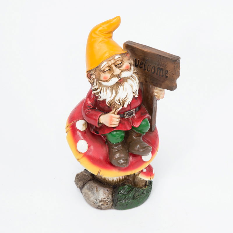 Oosterik home Tuinkabouter met welcome bord op paddenstoel - 