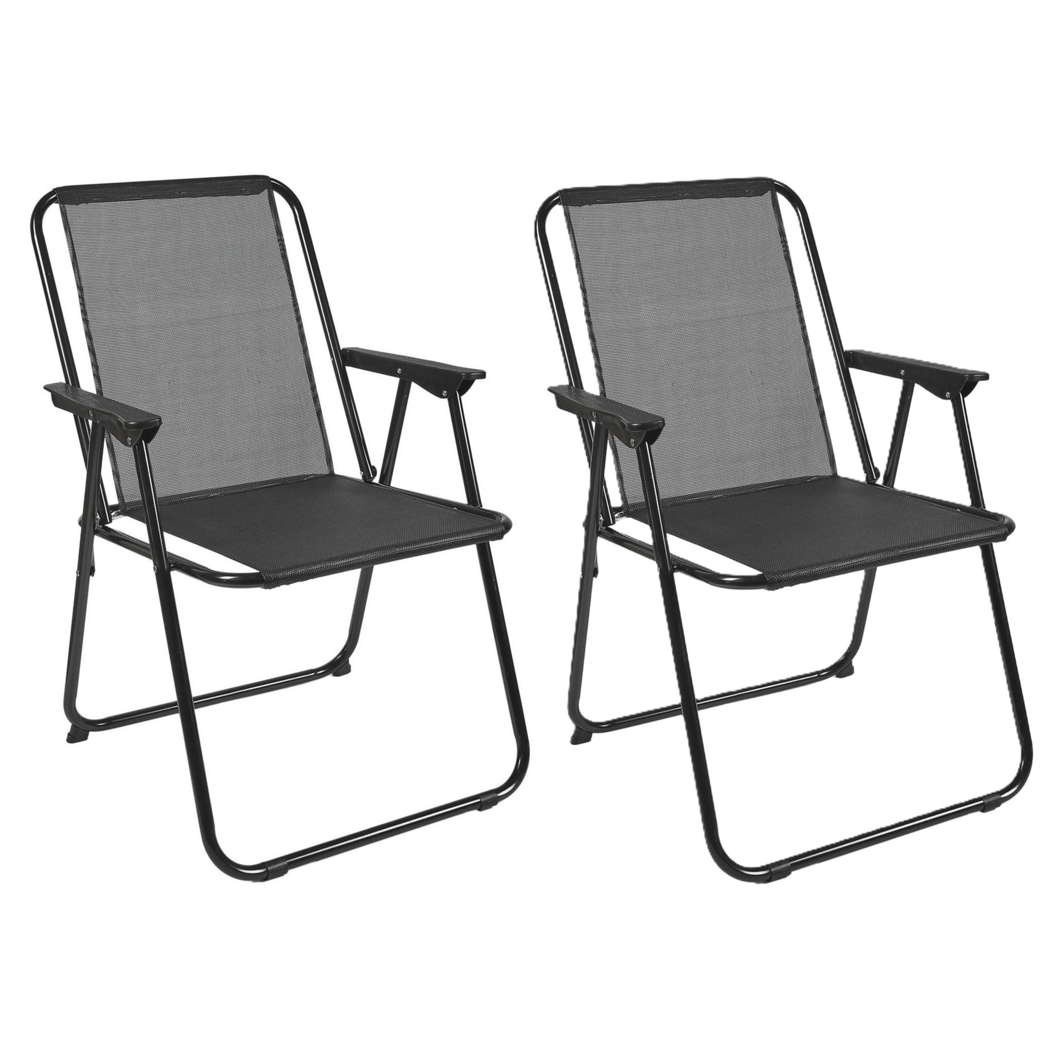Home Deco Factory camping/strand stoel - 2x - aluminium - inklapbaar - zwart - L45 x B54 x H84 cm -