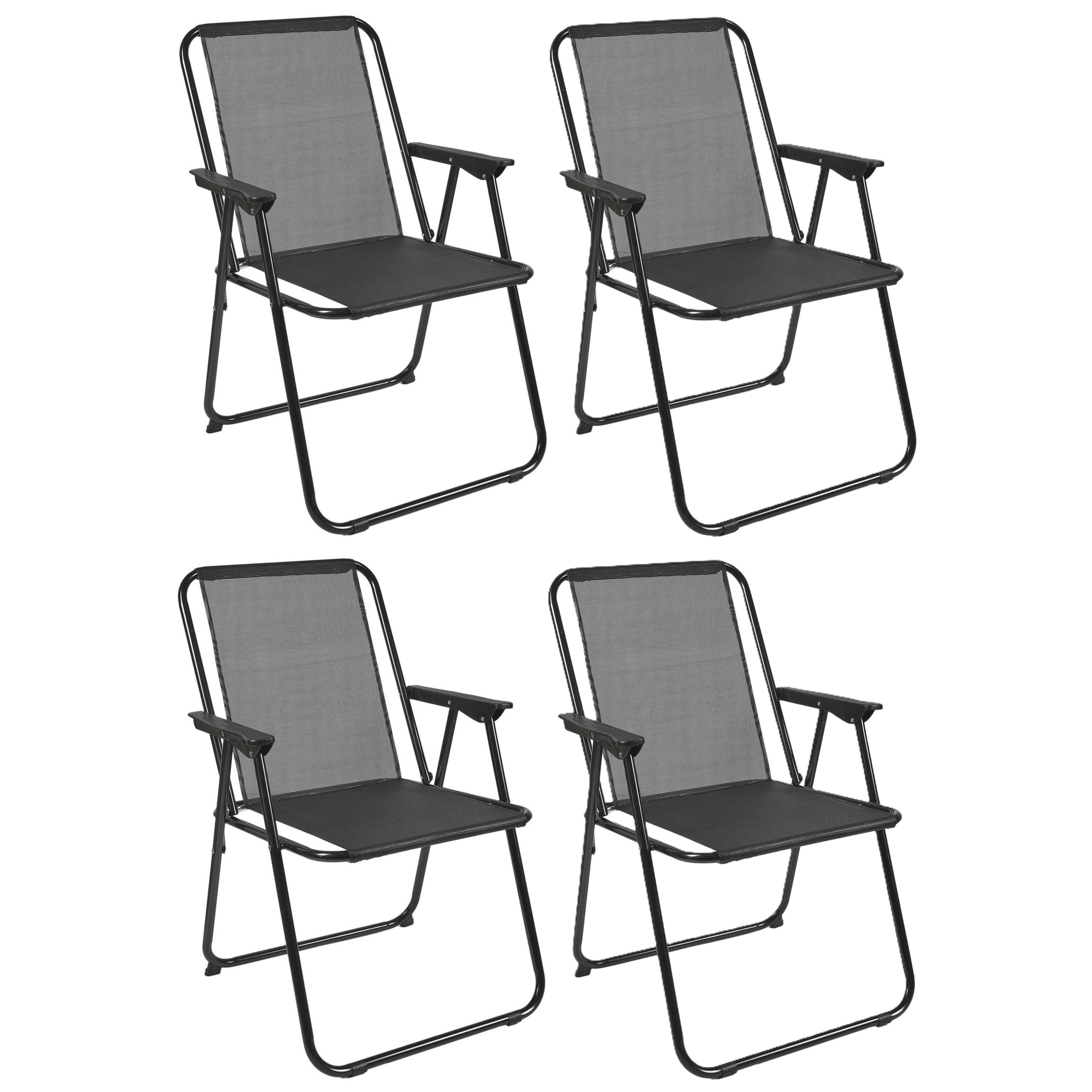 Home Deco Factory camping/strand stoel - 4x - aluminium - inklapbaar - zwart - L45 x B54 x H84 cm -