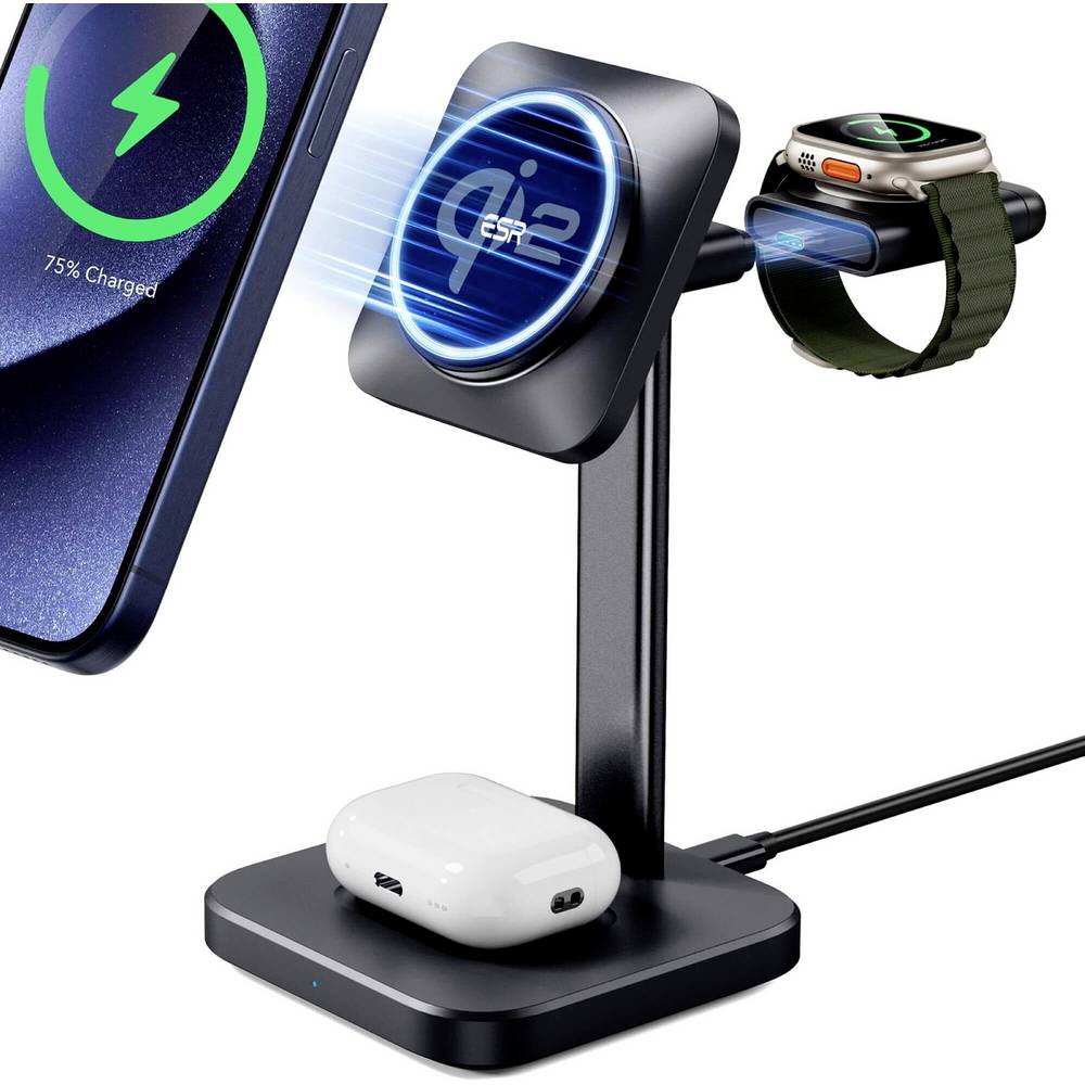 ESR HaloLock Draadloze lader Wireless Charging Max. 3 apparaten gelijktijdig opladen, Geschikt voor Qi-apparatuur, Met snellaadfunctie Snellader, Wireless
