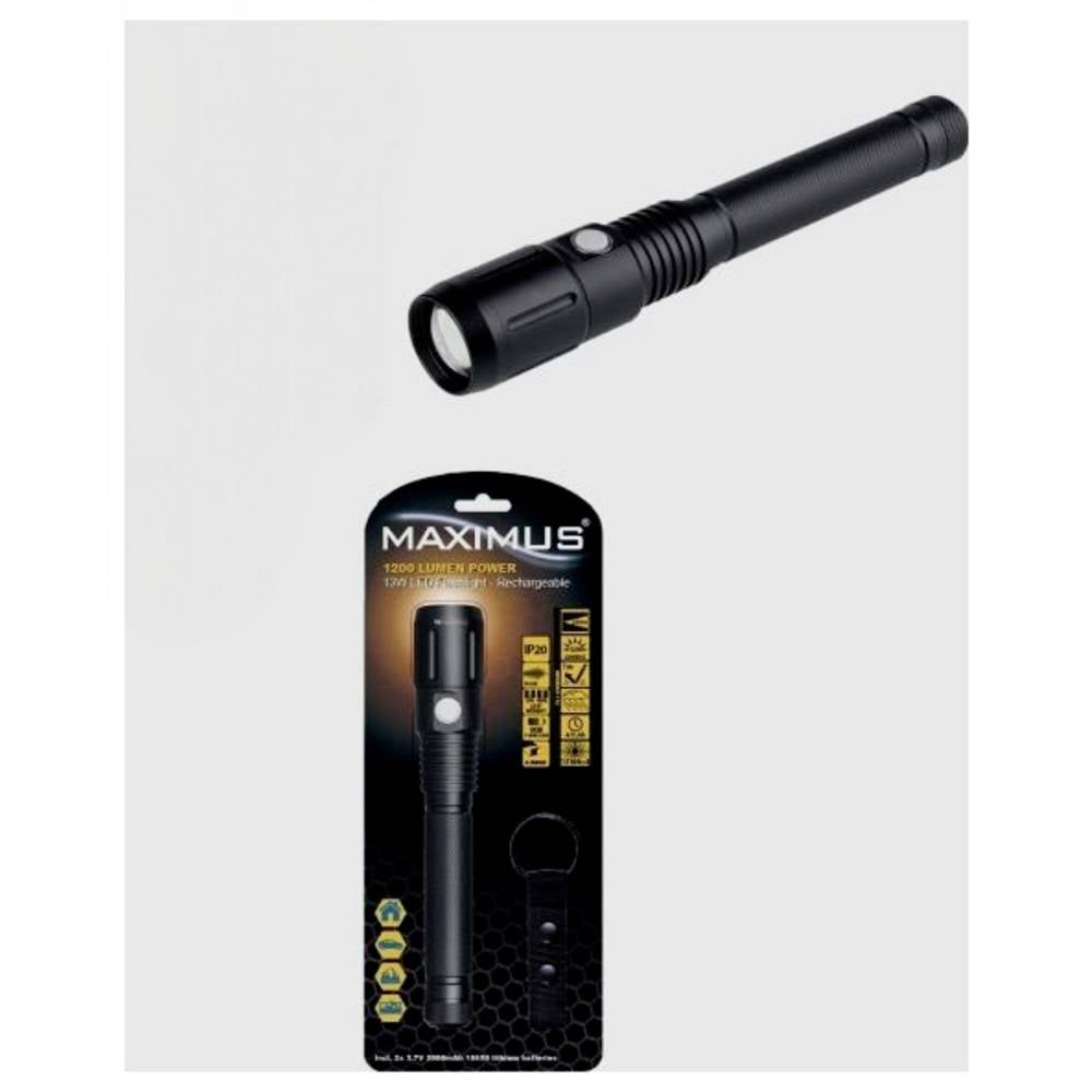 Maximus M-FL-006B-BL-H Zaklamp werkt op een accu LED Met riemclip, Met USB-poort 1200 lm