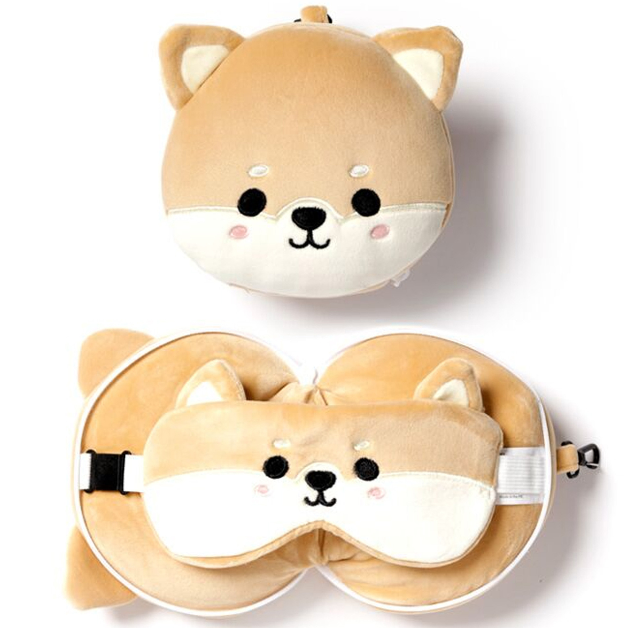 Relaxeazzz Reis set - Kat/poes knuffel/reiskussen/slaapmasker - voor kinderen