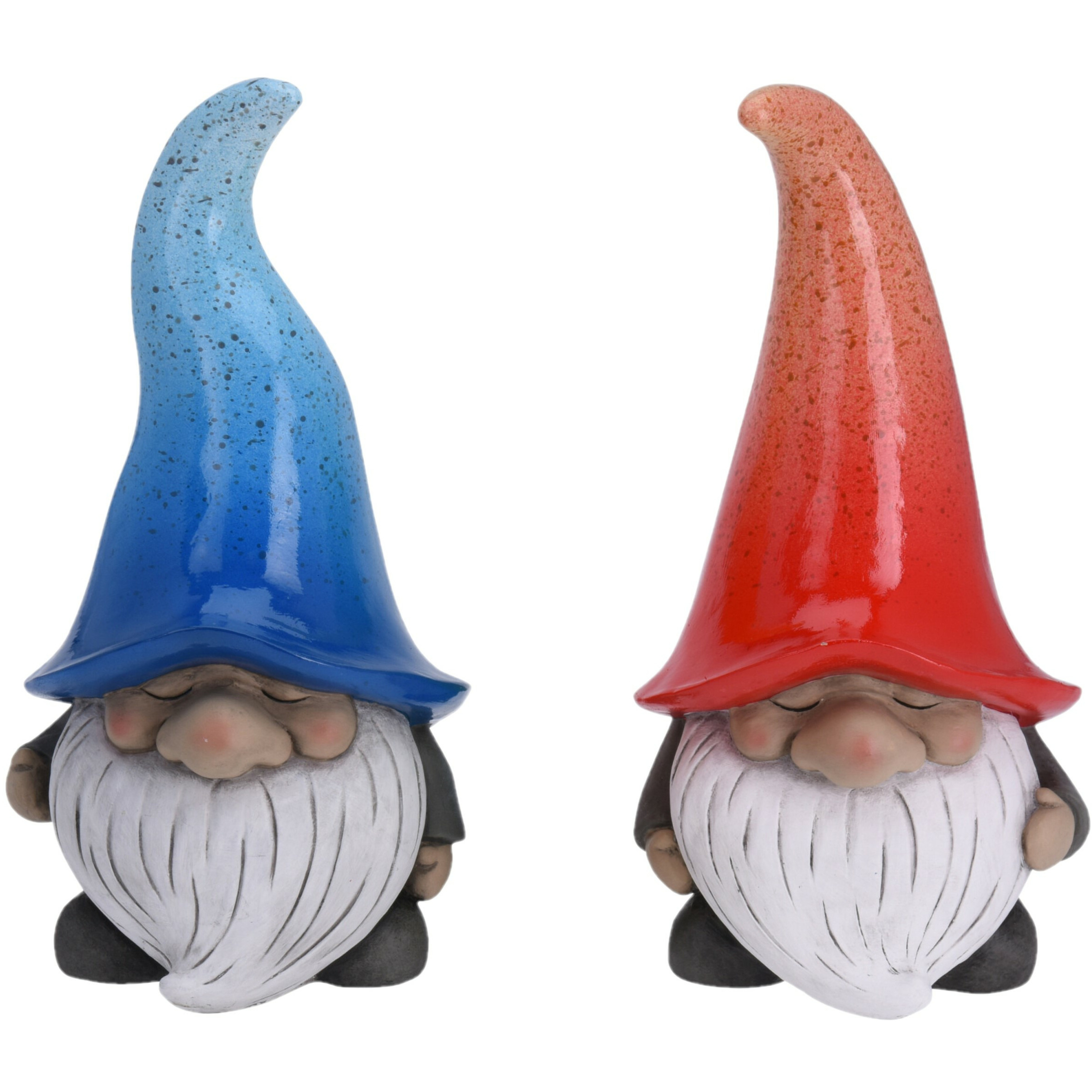 Pro Garden Tuinkabouters beeldjes - set 2x - Grumpy - Polystone - blauw en rood - 32 cm -